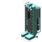 A SIMATIC module, rectangular, turquoise in colour, with multiple connection ports, serves to expand industrial automation systems.