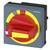 A red rotary switch with a yellow base, from 'Siemens'. Positions: 'ON' in red, 'TRIP' and 'OFF' in green. Categories: 0 - 90 degrees.