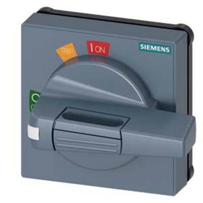 Grey Siemens switch in the 'I ON' position, also showing 'TRIP' and 'O OFF' positions. Operating lever centrally positioned.