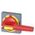 A red, pivoting handle is set to 'ON' on a grey Siemens control lever.