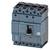 A Siemens circuit breaker in a closed state with multiple terminal connections at the top and a main switch in the centre.