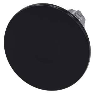 Black round cover plug, shown from the side, with metal closures on one side.