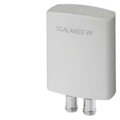 A white, cylindrical device with 'SCALANCE W' written on the top surface. It has two ports on the underside.