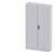 A tall, grey wardrobe with two doors and a slender handle in the centre, without any visible decoration or contents.