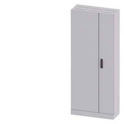 Grey metal filing cabinet with double doors, vertically arranged. One door has a black handle. Cabinet is closed.