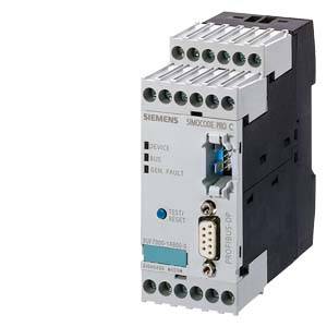 A Siemens SIMOCODE pro C, a modular motor control device, shows connections and LED indicators for device status and error monitoring.