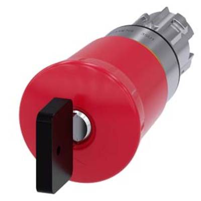 A red emergency stop button with a black key; likely a safety switch or emergency cut-off, used in industrial applications.