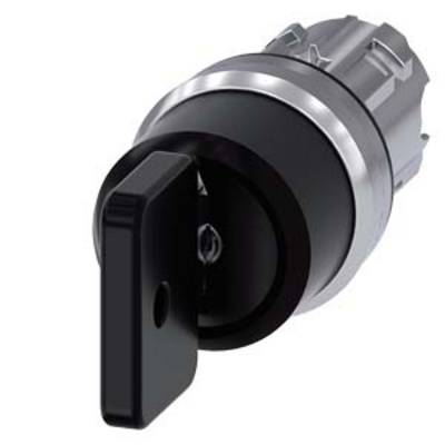 Key switch with black rotary handle and metallic housing, side view.