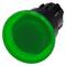 A large, round, bright green button on a black base.