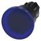 Blue round button with a black bezel, commonly used for control panels or electronic devices.