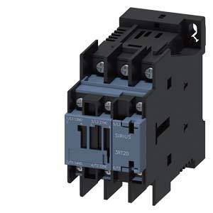 An electrical contactor with a black enclosure and grey switching mechanism, suitable for controlling electric motors.