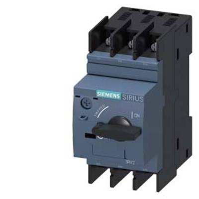 A Siemens SIRIUS switch in black and grey. It has three connections on top and a rotary handle in the centre.