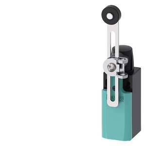 A small, rectangular industrial switch with a lever on the top surface. The lever is elongated and has a rounded end.