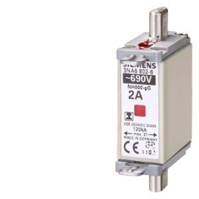 'Siemens Fuse Insert, 690V, 2A, Type 3NA6800-8, Size 000, 120kA Breaking Capacity.'