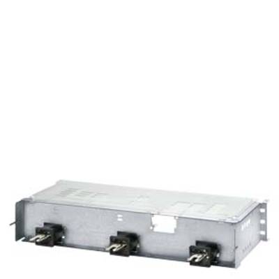 Metallic electronic component with three terminals on the underside, likely a filter or a power supply module.