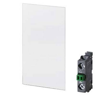 A rectangular, clear switch cover frame next to a black switch mechanism with a green connection.