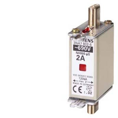 A Siemens NH fuse 2A with 690V rated voltage, model 3NA7, in beige with CE marking and country of manufacture Germany.