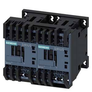 Two black Siemens contactors with grey control elements, mounted in a row. They are labelled 'SIRIUS'.