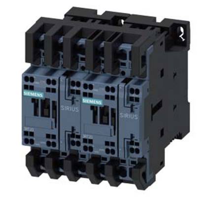 A three-pole Siemens contactor in grey, SIRIUS model, with blue elements. Used in electrical switching circuits.