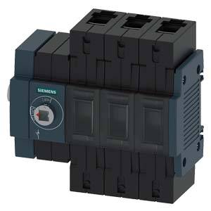 'Siemens Switch' with three black toggle switches, ready for installation, in a dark grey housing. Electrical component for control circuits.
