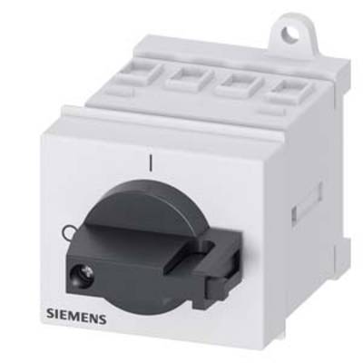 A square, white electrical switch by Siemens with a black rotary handle, suitable for industrial applications.