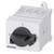 A square, white electrical switch by Siemens with a black rotary handle, suitable for industrial applications.