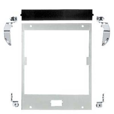 Metal frame with a black bar across the top and side hinges for attachment, likely part of a mechanical structure.
