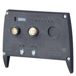 A black electronic device with several round ports and small buttons on the front.
