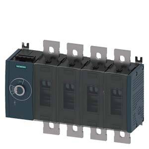 A four-chamber electrical isolator switch with a side-mounted rotary switch and visible electrical contacts; brand 'Siemens'.