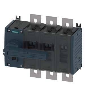 'A three-pole, manually operated Siemens disconnector in black/grey for interrupting electrical circuits.'
