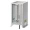 Grey-silver dehumidifier with a grille cover.