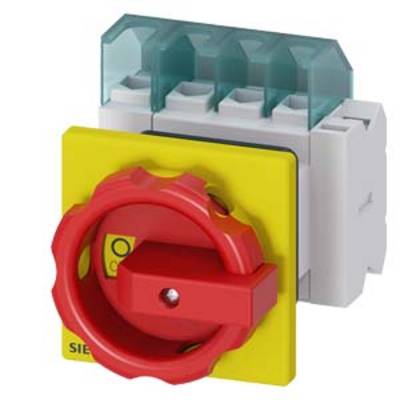 Switch with a red rotary knob and yellow base, used for controlling or switching off electrical devices.