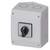 An electrical rotary switch in a grey enclosure with positions 0, 1 and 2, for controlling electrical appliances.