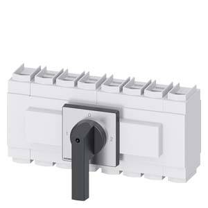 A multi-pole switchboard isolator with a black handle in central position, suitable for industrial power distribution.