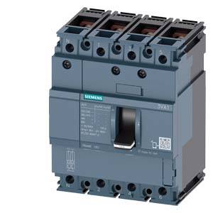 Siemens circuit breaker, four-pole, grey, for control and safety of electrical circuits in industrial applications.