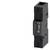 Black electric modular block with transparent central section, side-mountable. Suitable for industrial applications.