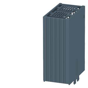 A blue electronic module with a ribbed casing. It appears to be part of a larger system or machine.