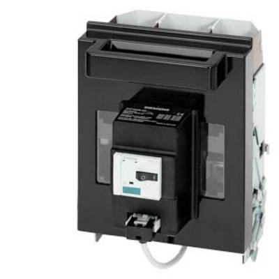 A black circuit breaker in an electrical switchboard, used for controlling and protecting electrical circuits.