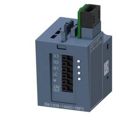 Electrical module with connection terminals, labelled as '3RK1908-1AA00-0BP0', for controlling electronic devices in industrial installations.