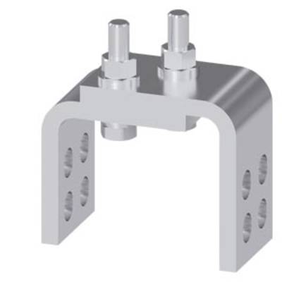 A U-shaped metallic bracket with bolts and holes on the sides for mounting purposes.
