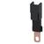 A rectangular electrical connector with a black housing and a flat, copper-coloured contact.