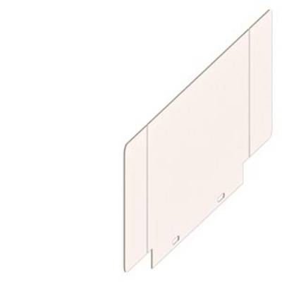 Removable partition wall made of transparent plastic with two round cut-outs at the bottom edge, likely for office organisation.