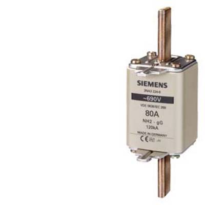 A cylindrical NH fuse insert, 80A, 690V, by Siemens, with metal contacts at both ends.