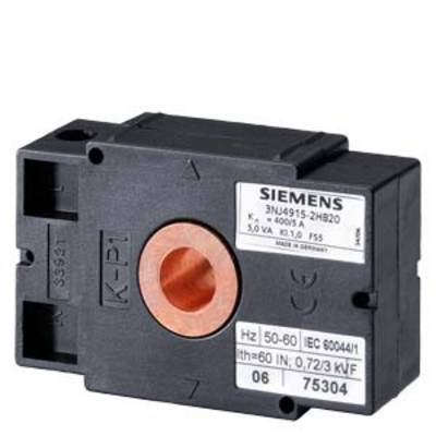 A black electrical fuse block with a Siemens logo, inscription, and technical specifications in white.