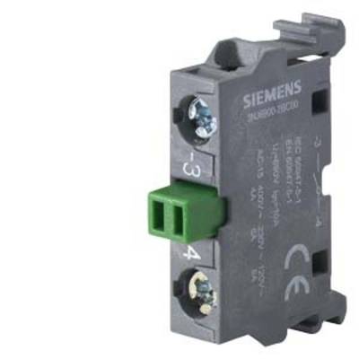 A grey Siemens switch element with a green connection terminal and screw terminals, vertical view, model number visible.