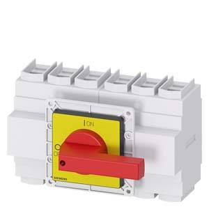 A switch for controlling electrical devices. The casing is white, the switch is red with a yellow base. Position: 'ON'.
