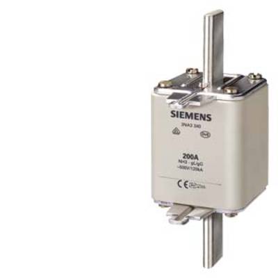 Large electrical fuse with metal terminals, marked with 'Siemens 200A', on a white background.