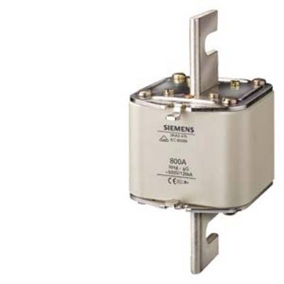 High-current fuse by Siemens, NH model. Label reads: '800A, 500V~50/60Hz'. Mounted on a metal bracket.