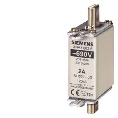 Siemens NH Fuse Link, Model 3NA3 802-6, 690V, 2A. Used for electrical protection.
