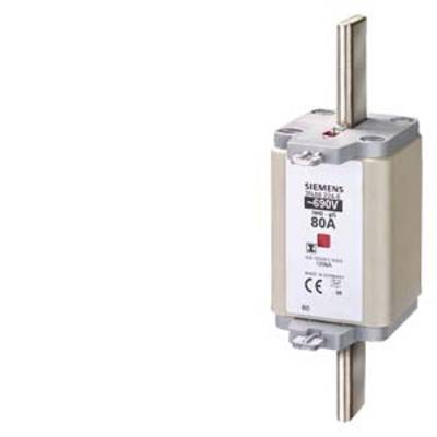 A high-performance Siemens electrical fuse unit, designed for 690 V and 80 A, shown with metal rail connections.